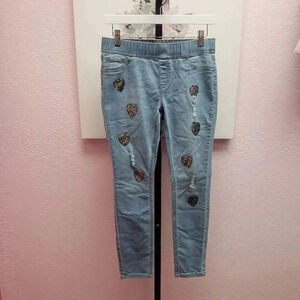 Justice Girls Sequined Heart Mid Rise Pull On Jegging